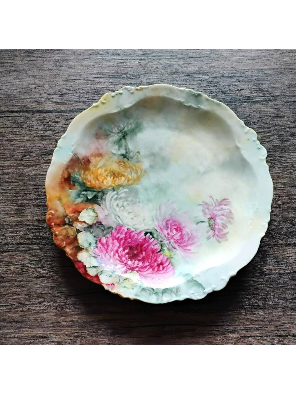 Antique Martin Limoges France Large Hand-Painted Floral Wall Plate Platter 13"